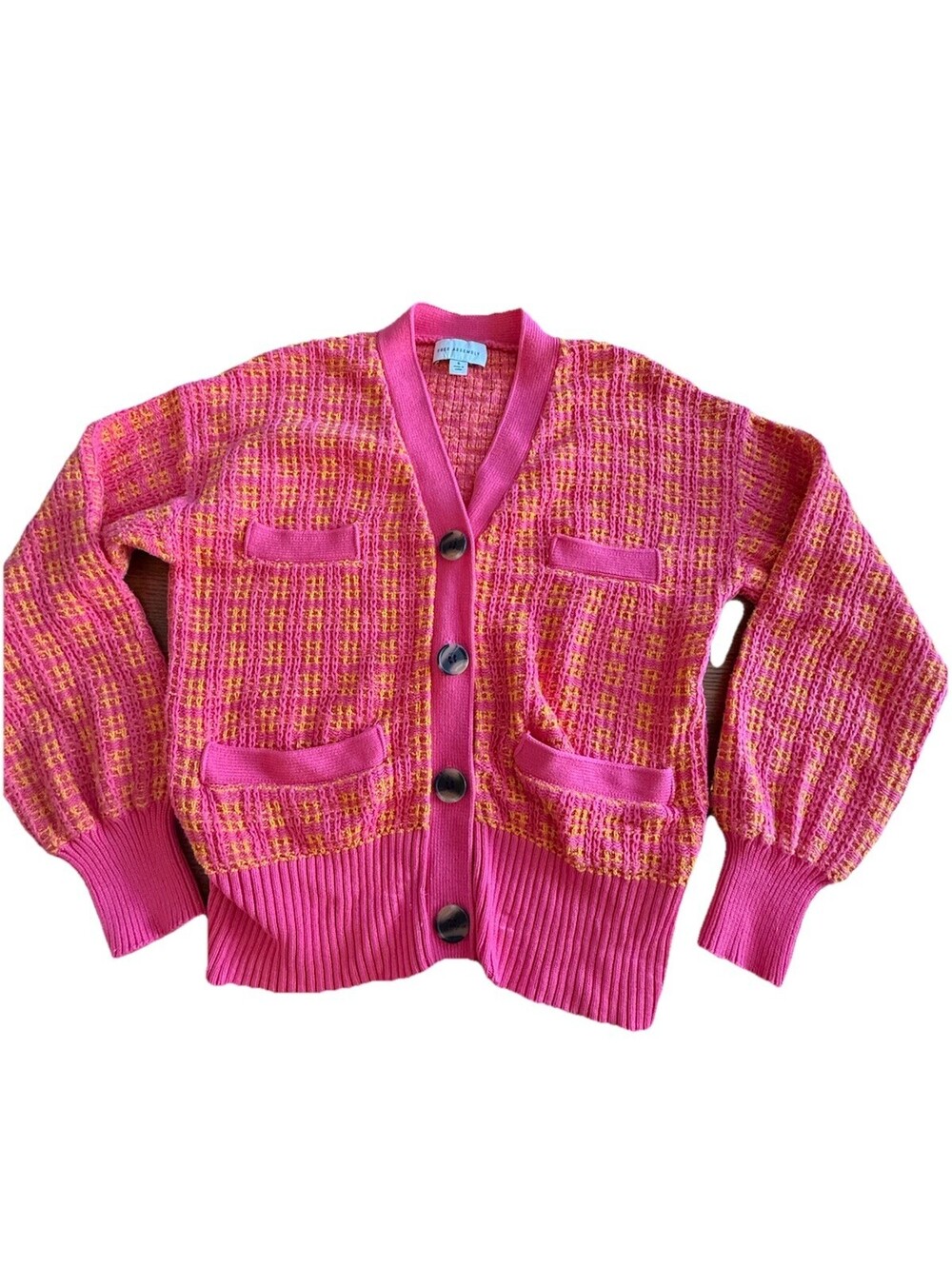 Retro Tweed Cardigan Sweater Pink Free Assembly Women’s Size Small